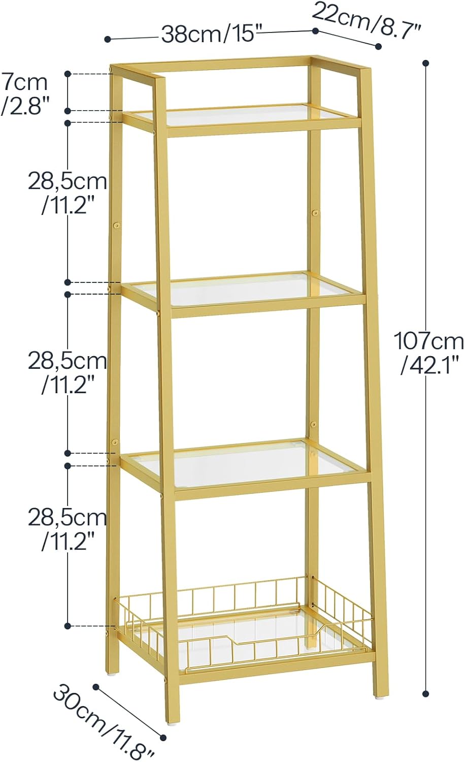 HOOBRO Gold Glass Shelf Stand, 4 Tier Standing Shelf Unit, Bathroom Organizer...