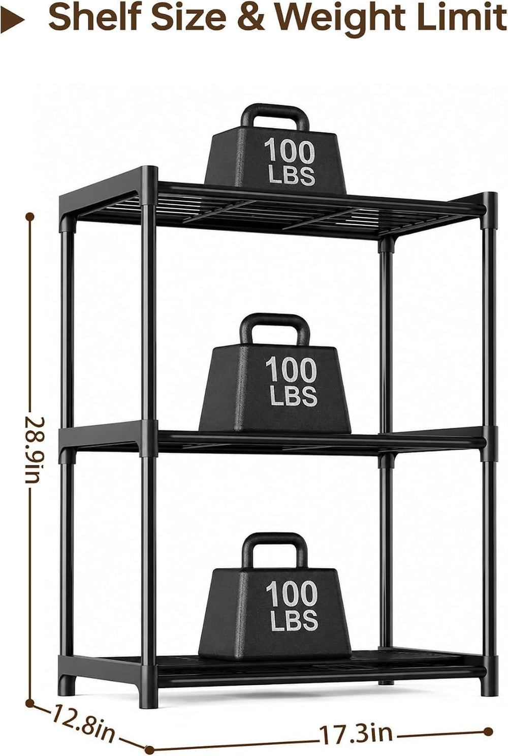 3-Tier Storage Shelves-2 Pack, Shelf with Plastic Connectors, Shelving Rack