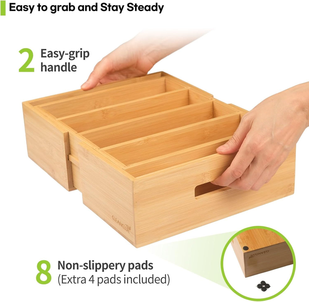 Expandable Bamboo Kitchen Cabinet Organizer for Food Container Lids Holder