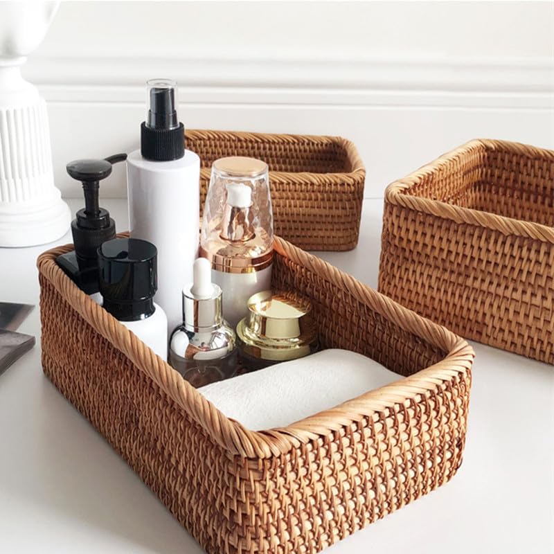 Rattan Storage Baskets, Wicker Baskets for Organizing, Hand Woven Fruit Baske...