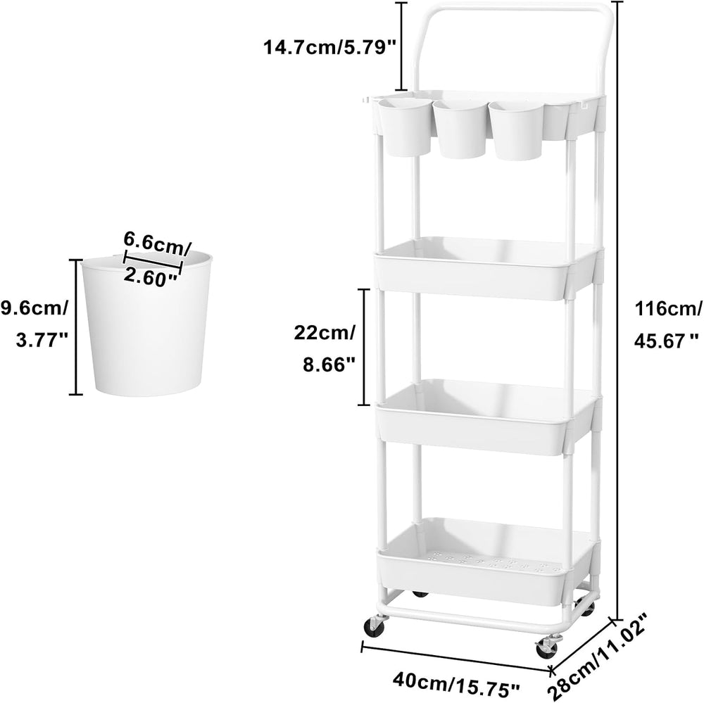 Buzowruil 4-Tier Rolling Utility Cart, Storage Cart with Handle Multi-Purpose...