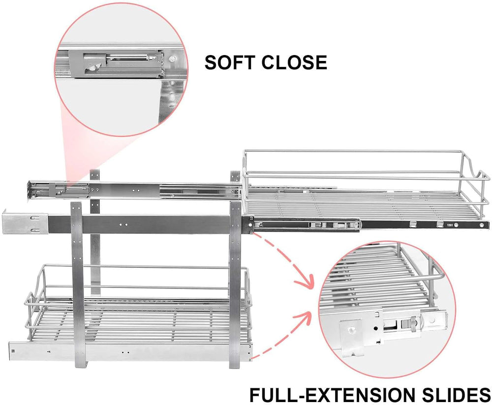 2 Tier Pull Out Cabinet Organizer,(20½"W x 22" D) Soft Close Slide ...