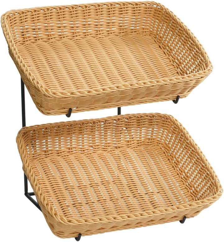 2 Tier Plastic Wicker Baskets Countertop Display - 16 W x 15 D x 18 H Inches