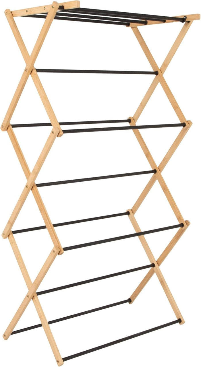Household Essentials Bamboo Folding Clothes Drying Rack, Compact Upscale Laundry Rack with 13 Coated Dowels, Environmentally Friendly, Stable Frame