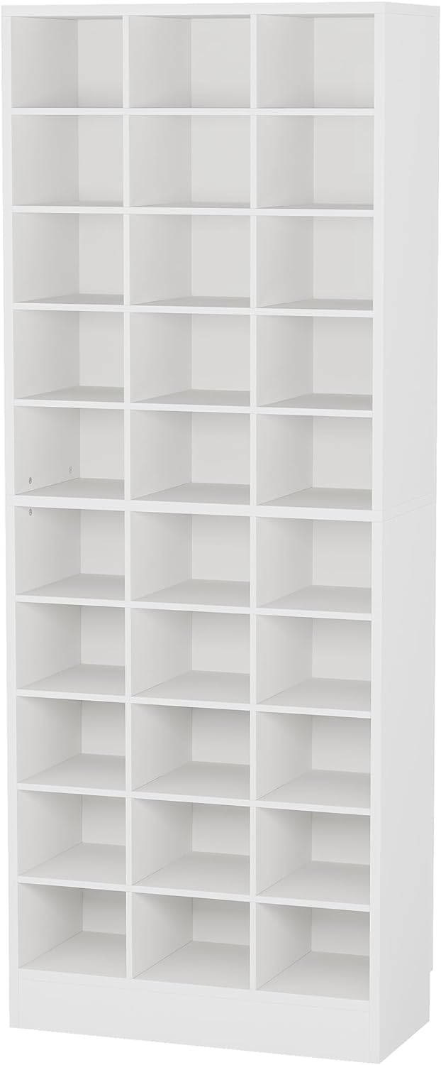 Tribesigns 10-Tier Shoe Storage Cabinet, White Wooden Shoe Rack with 30 Cubbi...