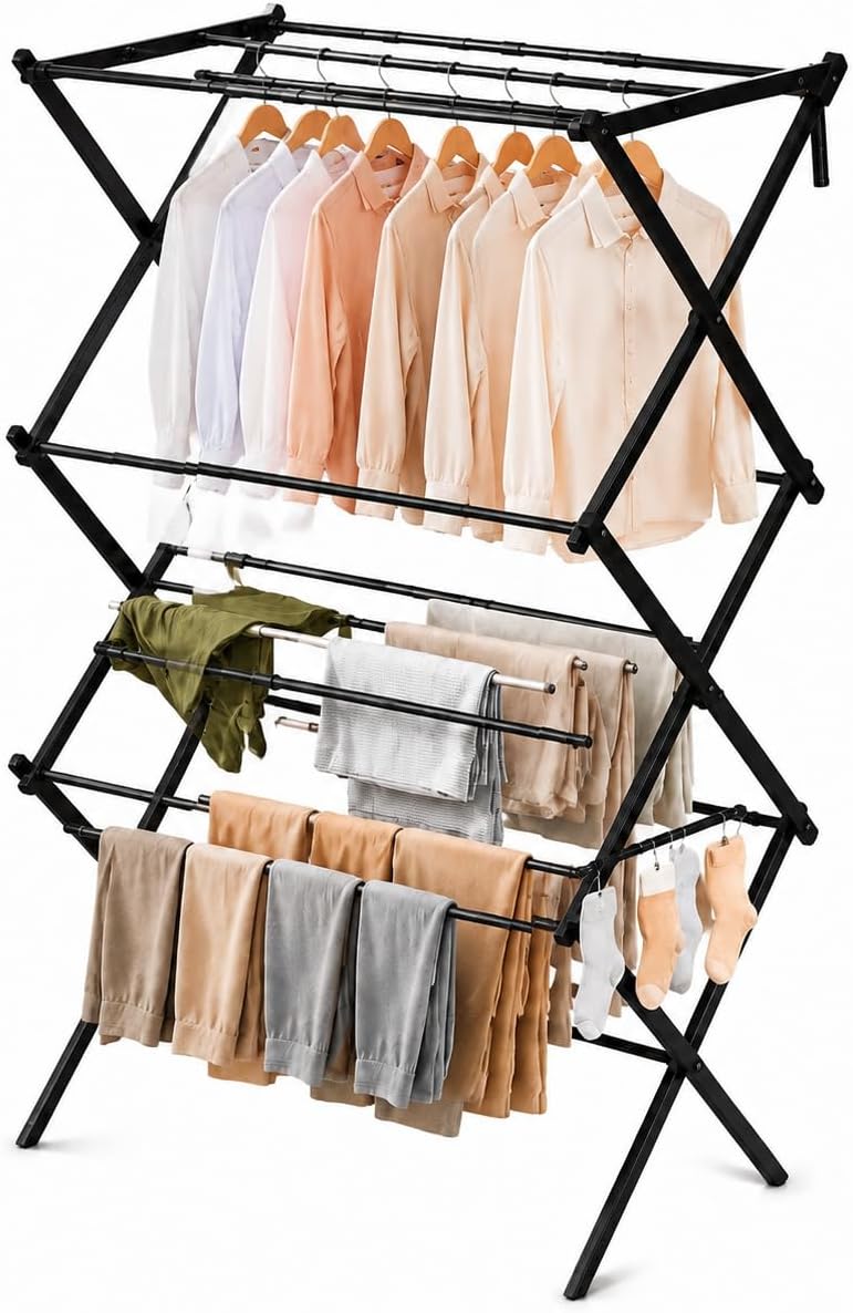 Foldable Clothes Drying Rack, Metal Laundry Rack for Indoor and Outdoor