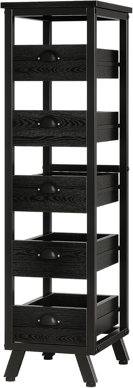Tribesigns Black Wood Fruit and Vegetable Storage Rack, 5-Tier Narrow Snack S...