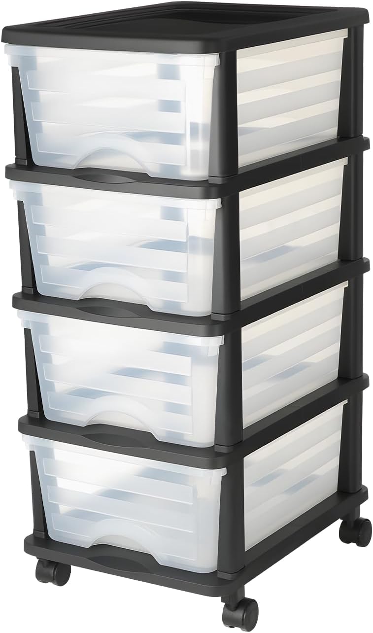 VEVOR Plastic Storage Drawers Cart, 4 Drawers Storage Organizer with Wheels, ...