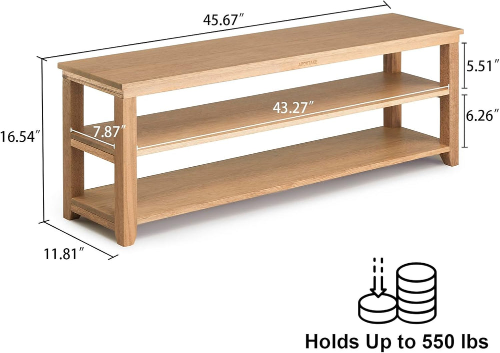 Natural Real Wood Shoe Rack Storage Bench, 11.81"x 45.7"x 16.54"