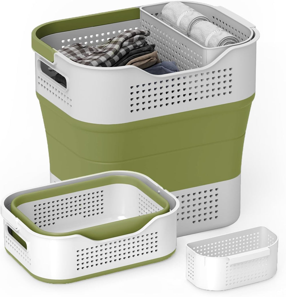 TECHMILLY Collapsible Plastic Laundry Basket Hamper with Handles, 35L Portabl...