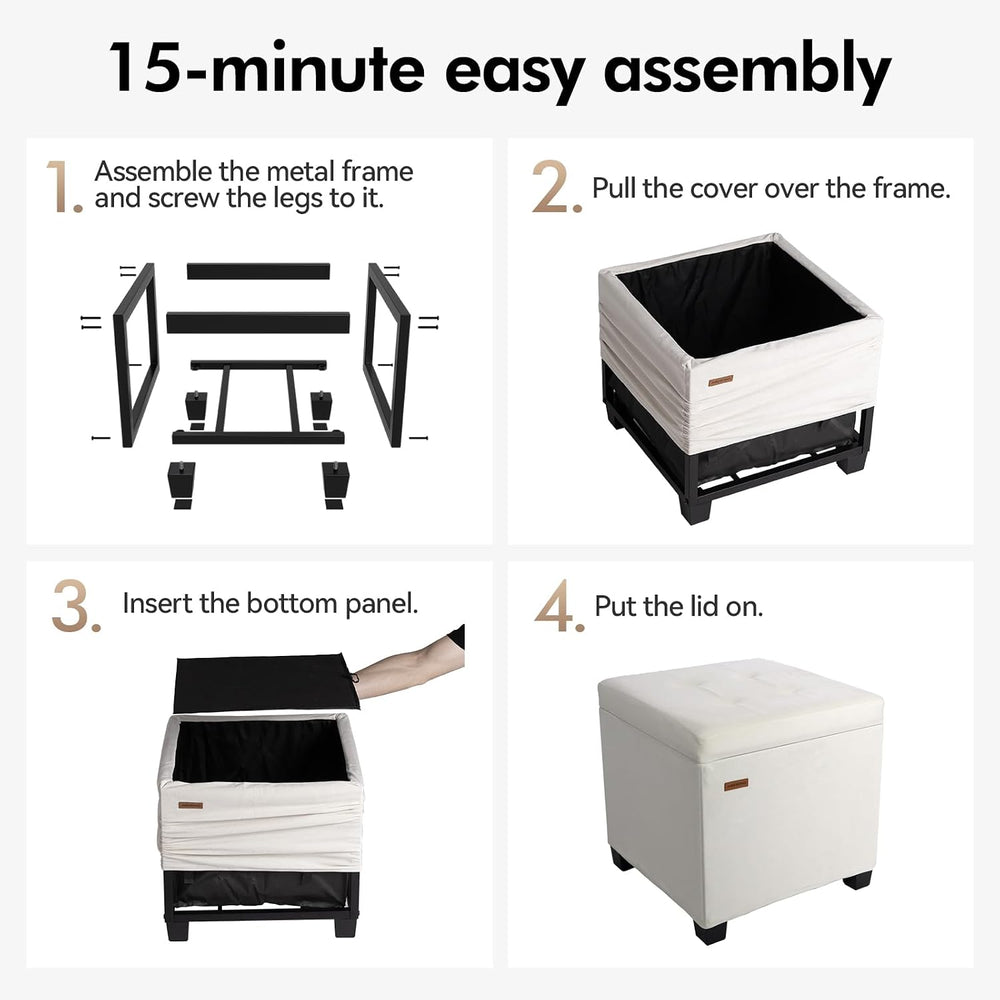 ABHENG Steel Frame Square Ottoman with Storage Off White UASND64W