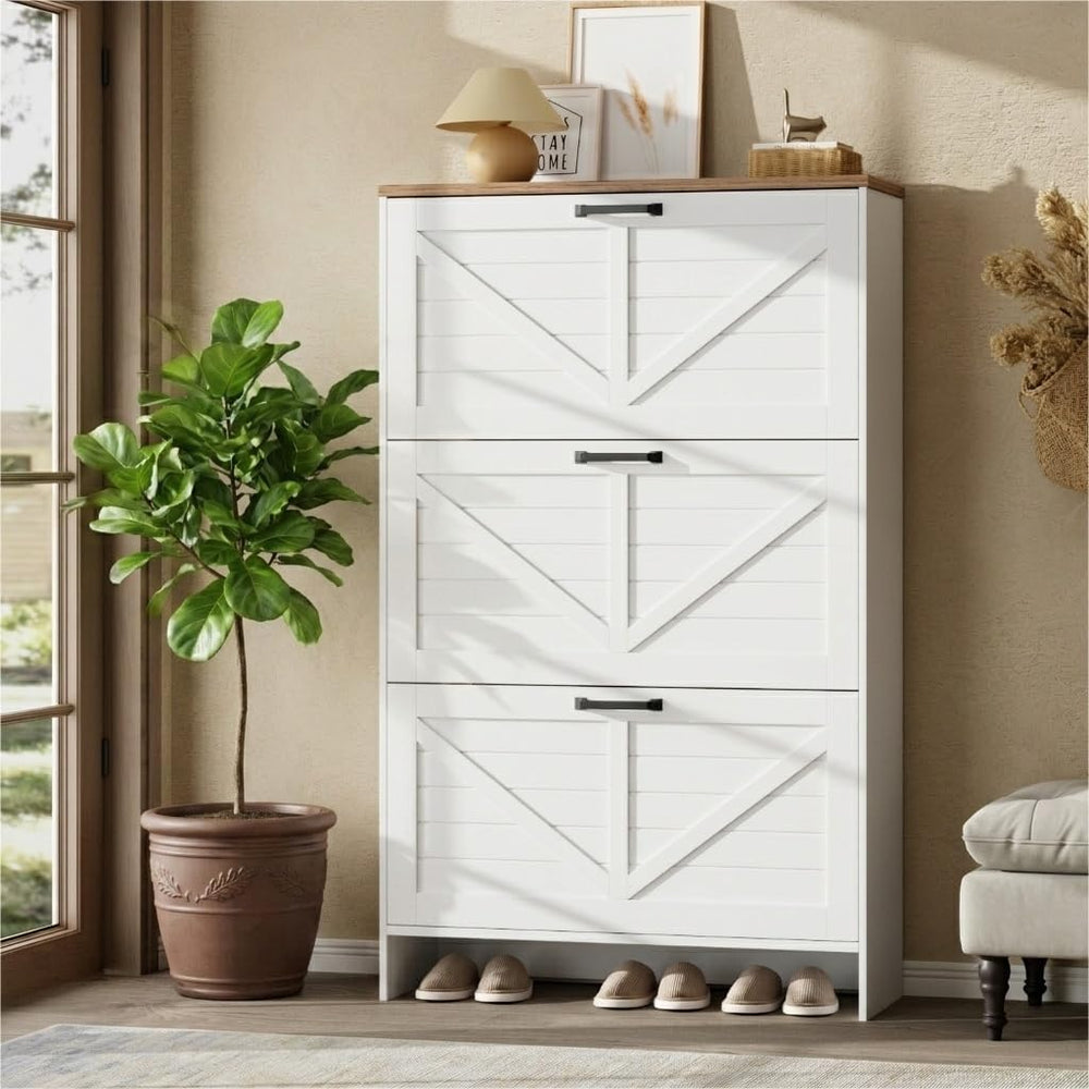 Nicetree Shoe Cabinet, 3 Flip Drawers & Adjustable Shelves, Ultra Slim Fr...