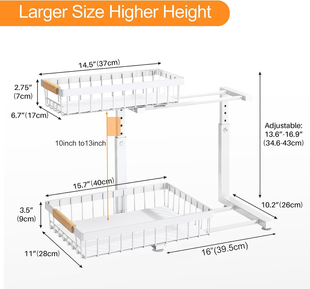 PXRACK Under Sink Organizer, Adjustable Height, 2 Tier Pull Out Under Cabinet...