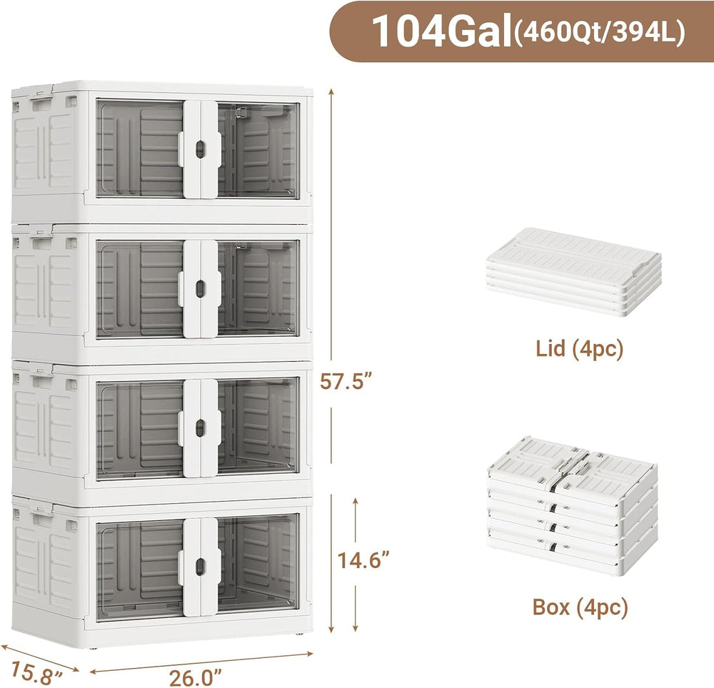 BROVIEW 460Qt Stackable Storage Bins with Lids & Wheels, 4-Pack Large Pla...