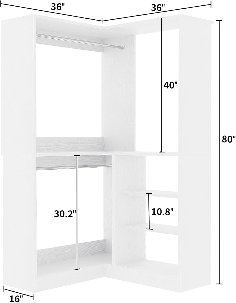 Unikito 36" Corner Closet System with Shelves, L Shape Closet Organizer
