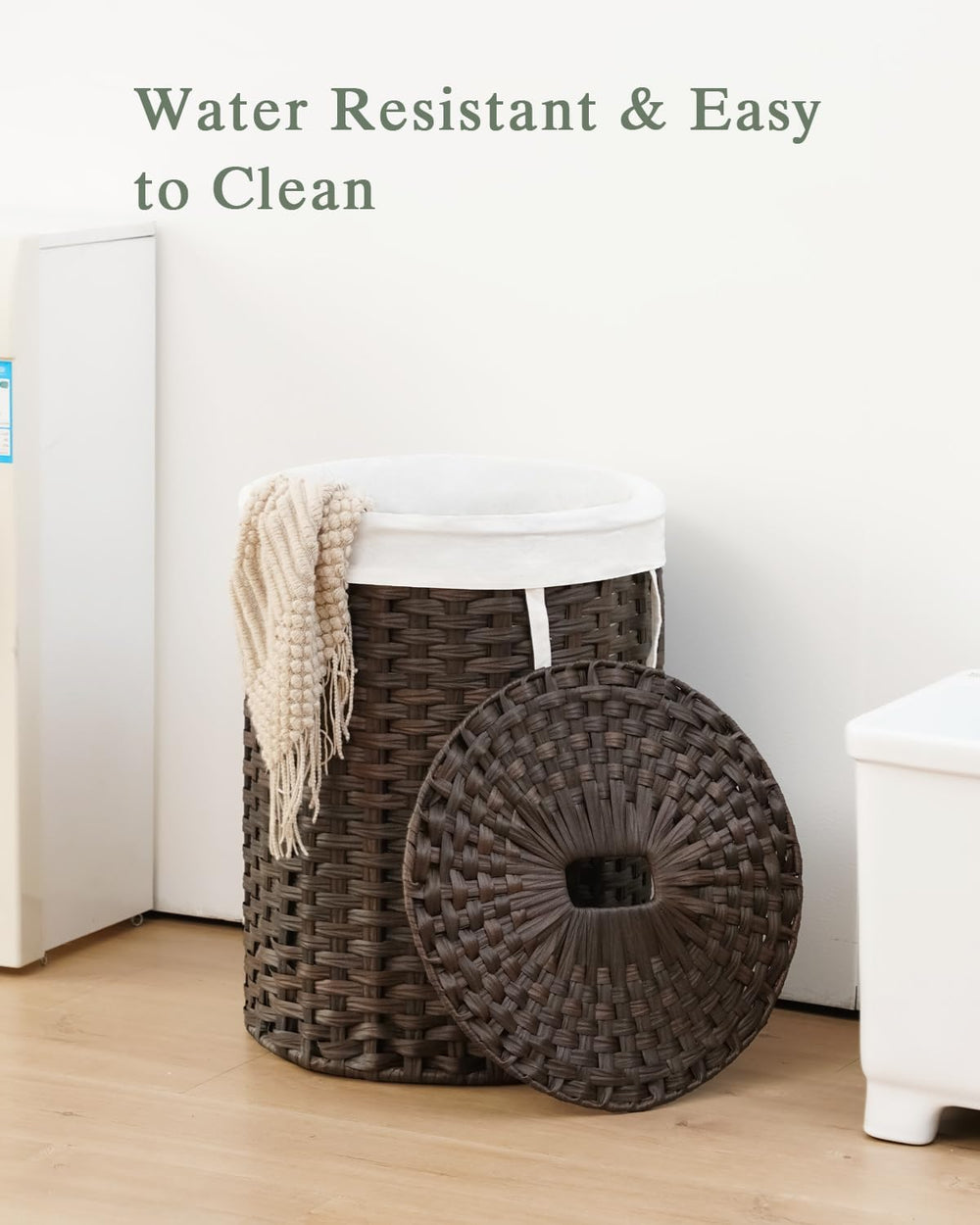 SETVSON Laundry Hamper with Lid 23.8 Gal (90 L) PE Rattan, Brown