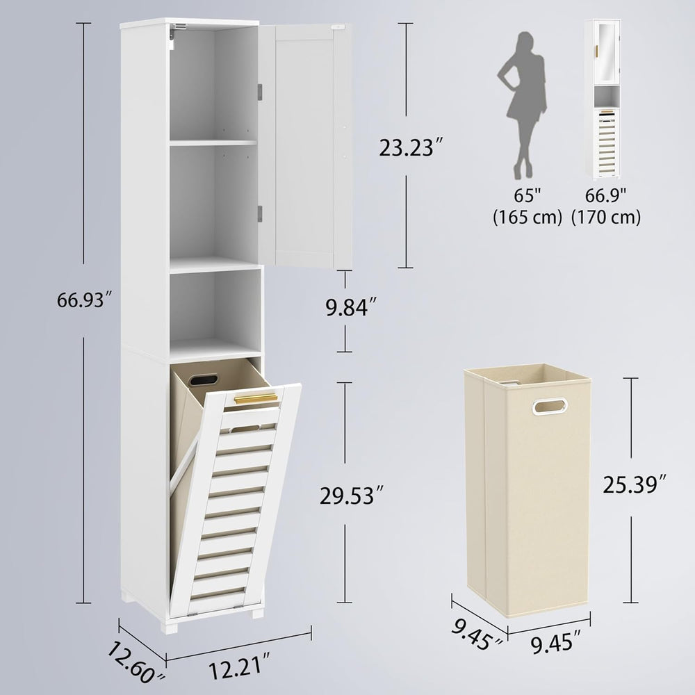 VECELO 66'' Tall Tilt Out Laundry Hamper Cabinet, Hidden Laundry Hamp...