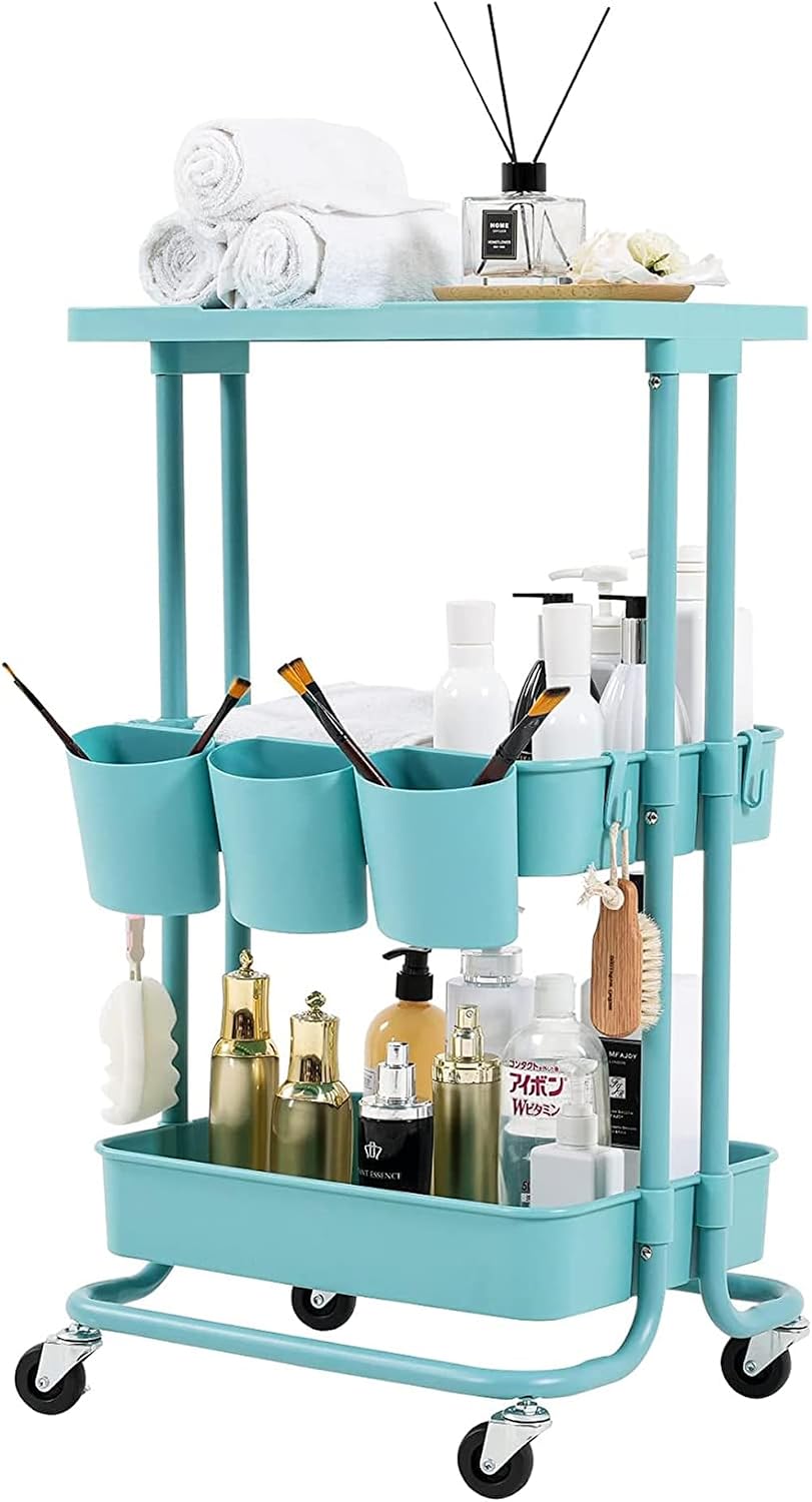 BEEY Metal Storage Baskets with Wheels, Metal Wire Market Basket Storage Orga...
