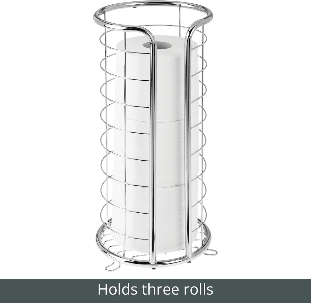 mDesign Metal Free Standing Toilet Paper Organizer Stand - 3 Rolls of Jumbo T...