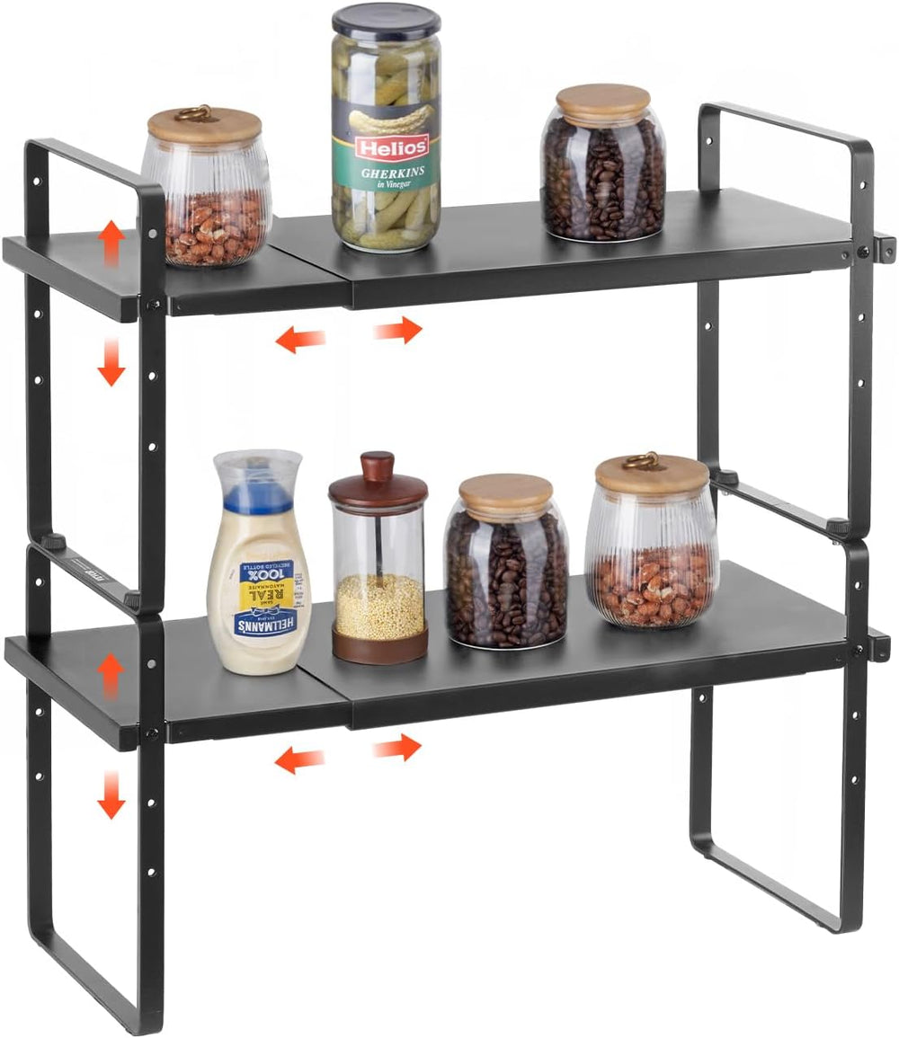 VEVOR Adjustable Kitchen Cabinet Shelf Organizer, Expandable 2 Tier Cabinet S...