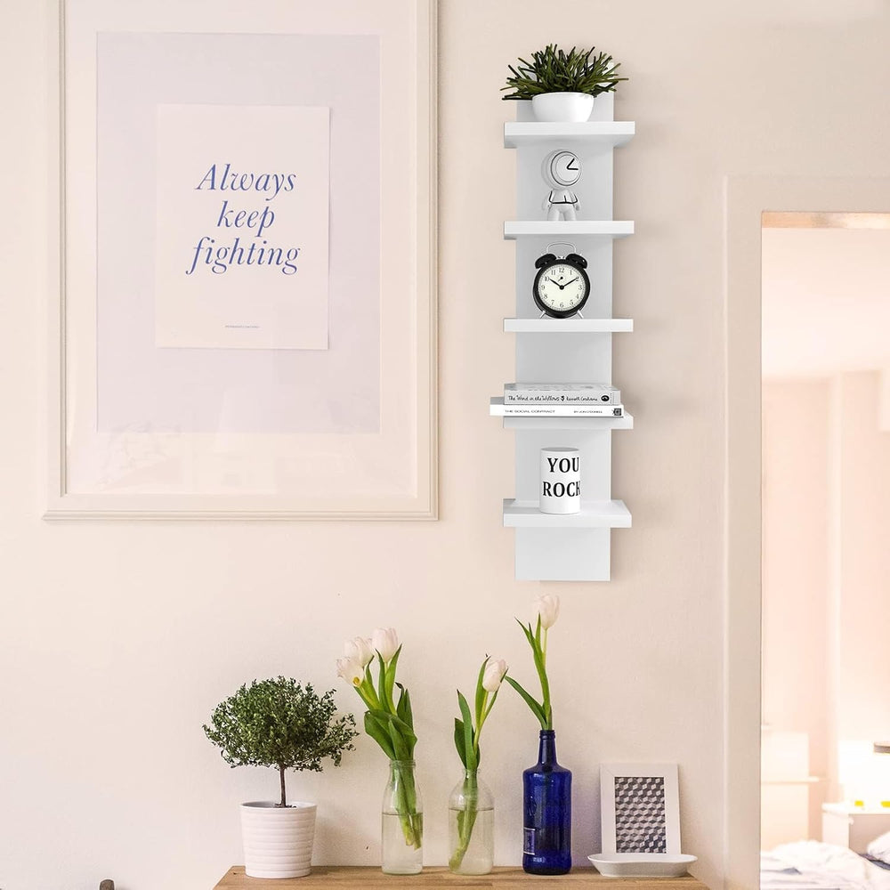 5 Tier Wall Shelves White, Vertical Column Shelf Floating Storage Home Decor ...