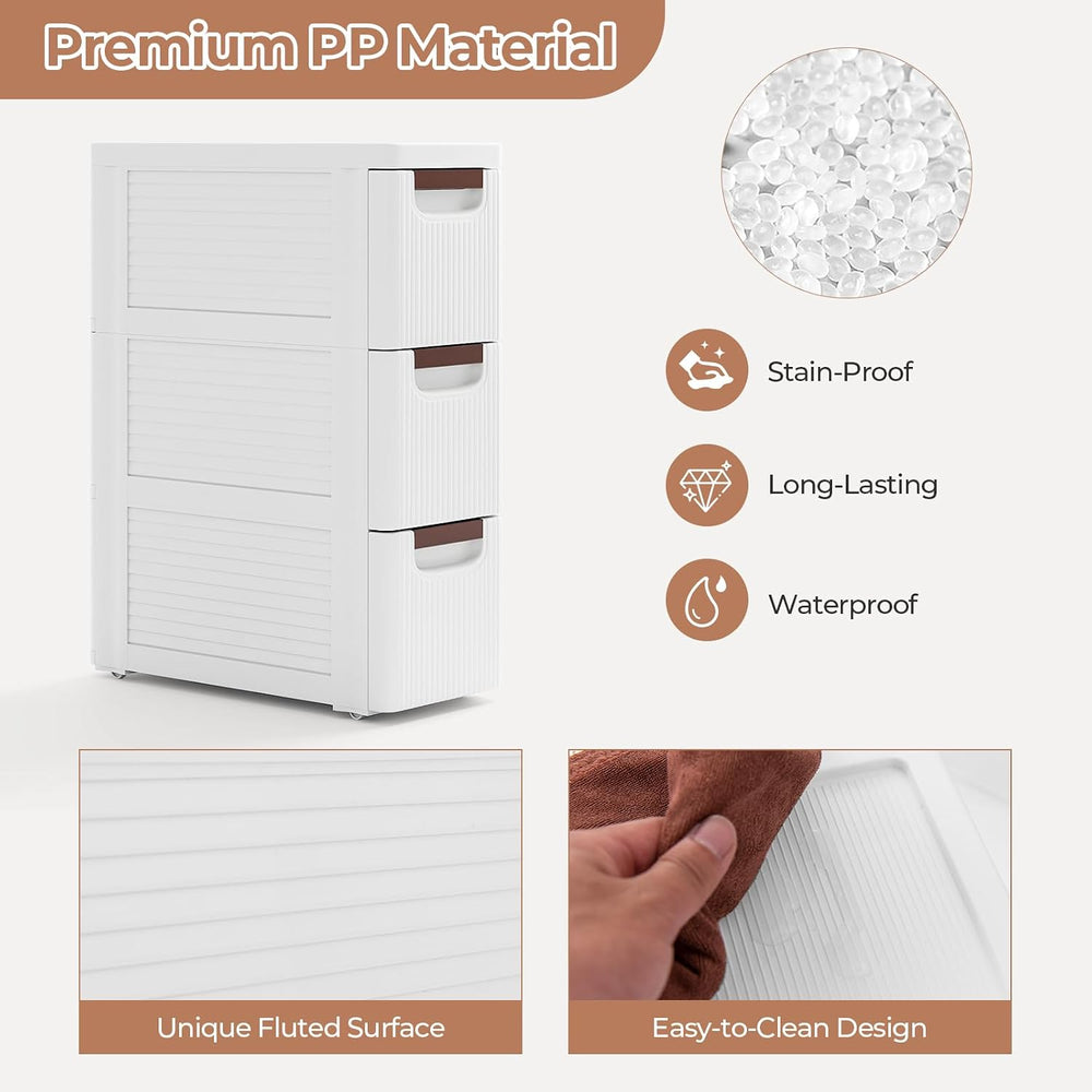 LDAILY 3 Drawer Narrow Storage Cabinet, Slim Bathroom Storage Cabinet with Pu...