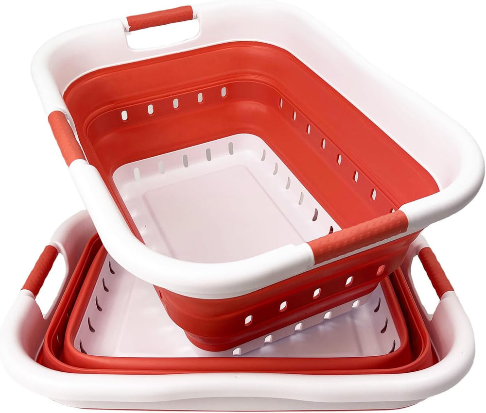 SAMMART Pack of 2 Collapsible Plastic Laundry Basket & Clothes Hamper, Co...