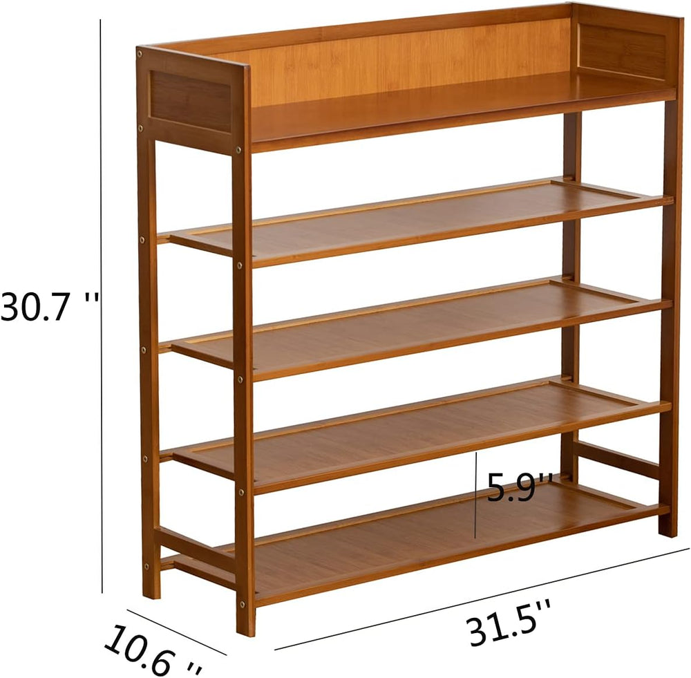 SOBIBO Bamboo Shoe Rack for Closet, 5-Tier Shoe Organizer, Brown, 31.5''