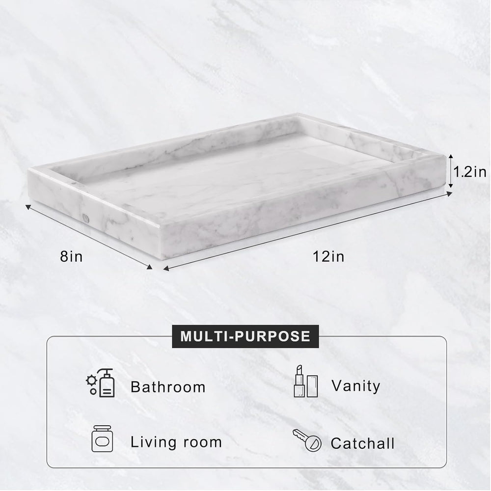 Marble Bathroom Tray for Countertop & Home Decor, Natural Decorative Marb...