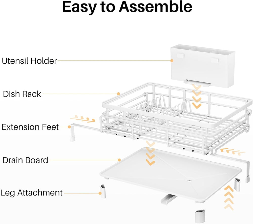 Expandable Dish Drying Rack for Kitchen Counter, Stainless Steel, White