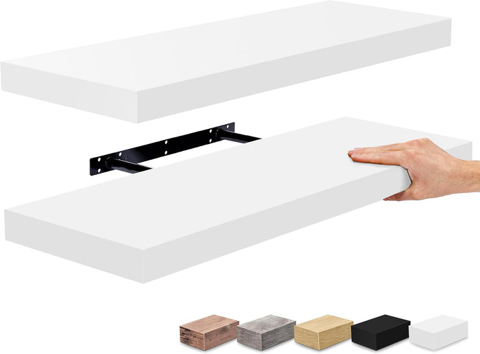 Sorbus Floating Shelves for Wall, Wood Wall Storage (2 Pack, White)