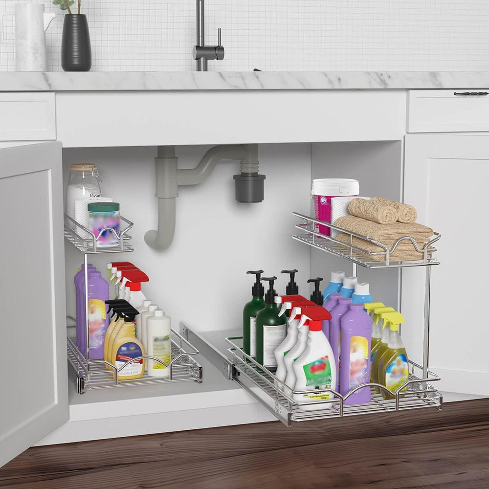 OCG Under Sink Cabinet Organizer Two Tier Pull Out Shelf (11.75W x21D), Under...