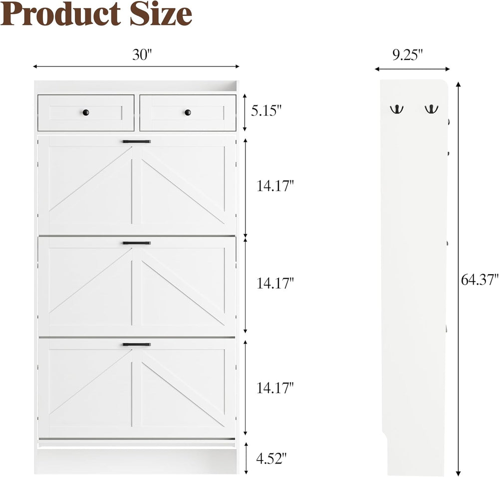 Thacuok Shoe Cabinet with 3 Flip Drawers & 2 Storage Drawers, Rustic Farm...