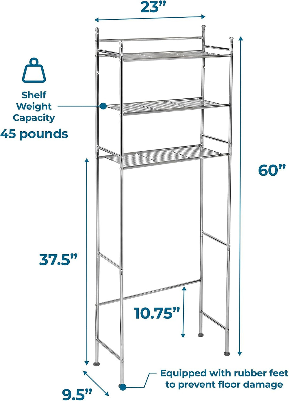 Honey-Can-Do Over-the-Toilet Bathroom Storage Shelf, Steel, Chrome, 3-Tier