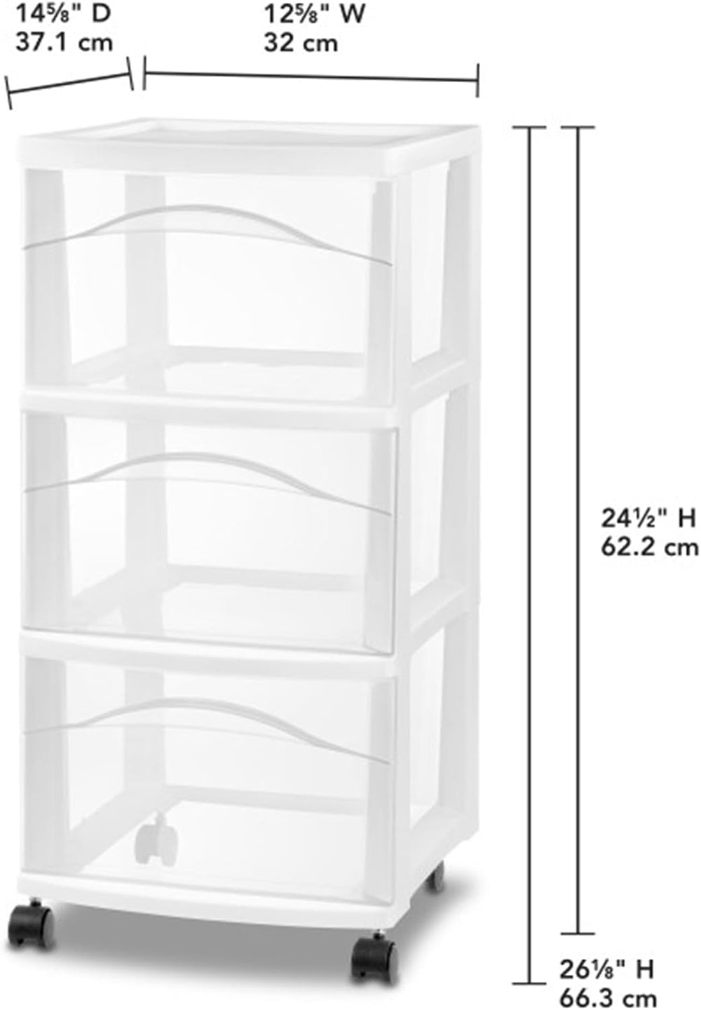 Sterilite 3-Drawer Cart with Wheels, White, 2-Pack