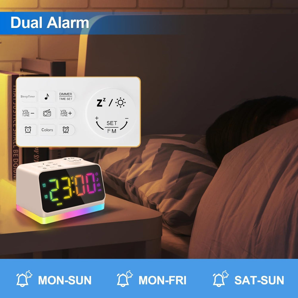 JALL Digital Alarm Clock with FM Radio for Bedroom, 8 Colors Night Light with...