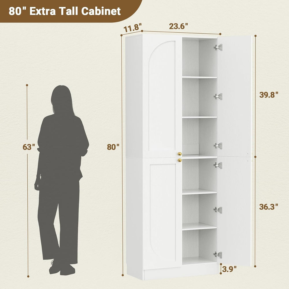 Cyclysio 80" Kitchen Pantry with 4 Soft Close Doors, Seamless Fit Wall