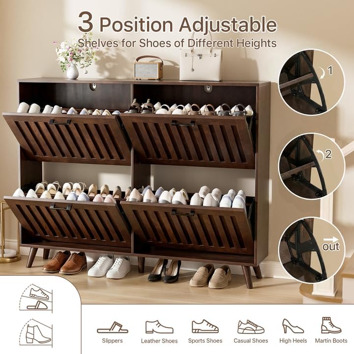 Shoe Storage Cabinet for Entryway Narrow Shoe Rack Cabinet 4 Flip Drawers