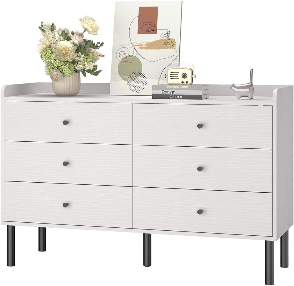 LYNSOM White Dresser for Bedroom, 6 Drawer Dresser with Wide Drawer and Metal...