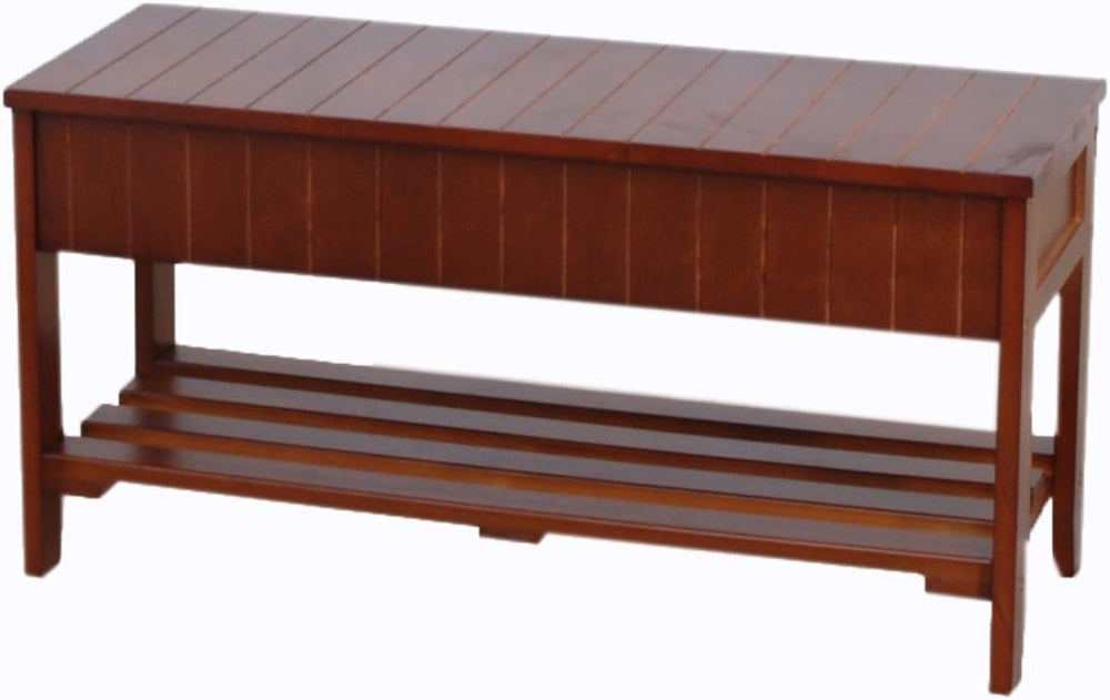 Roundhill Furniture Quality Solid Wood Shoe Bench with Storage, Cherry