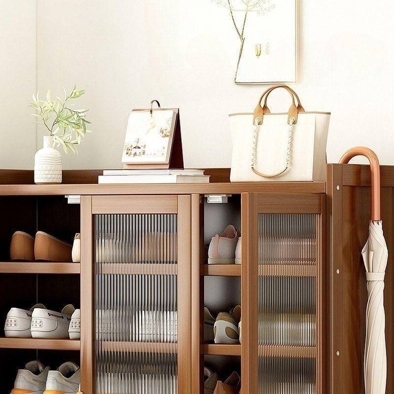 Wood Shoe Storage Cabinet with 8 Tiers, Shoe Storage Rack Closed Back, Free S...