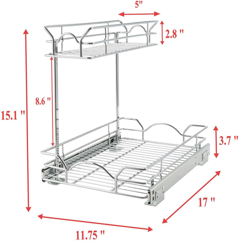 OCG Under Sink Cabinet Organizer Two Tier Pull Out Shelf (11.75W x 17D), Unde...