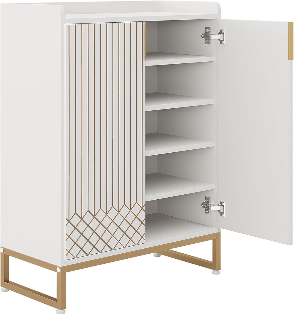 LITTLE TREE Modern White Shoe Cabinet with Doors for Up to 25 Pairs, 5-Tier W...