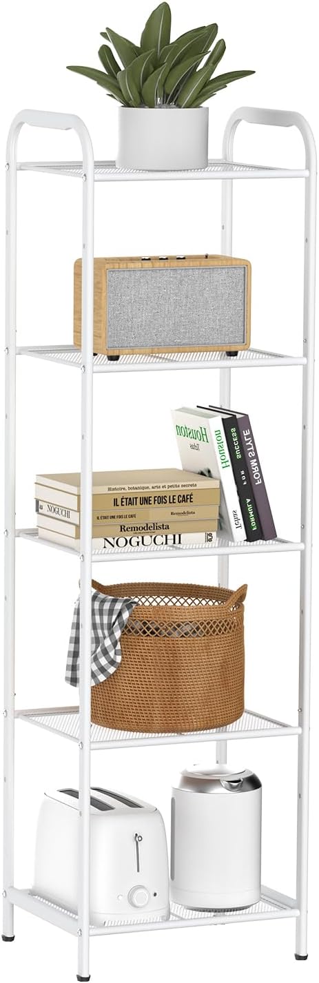 5 Tier Standing Shelf Units for Kitchen Storage Rack, White