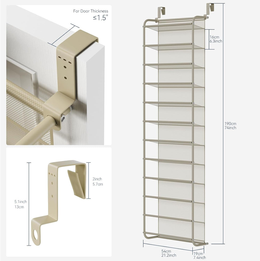 Whitmor 36 Pair Over the Door Shoe Rack,12 Tier Hanging Shoe Organizer with M...
