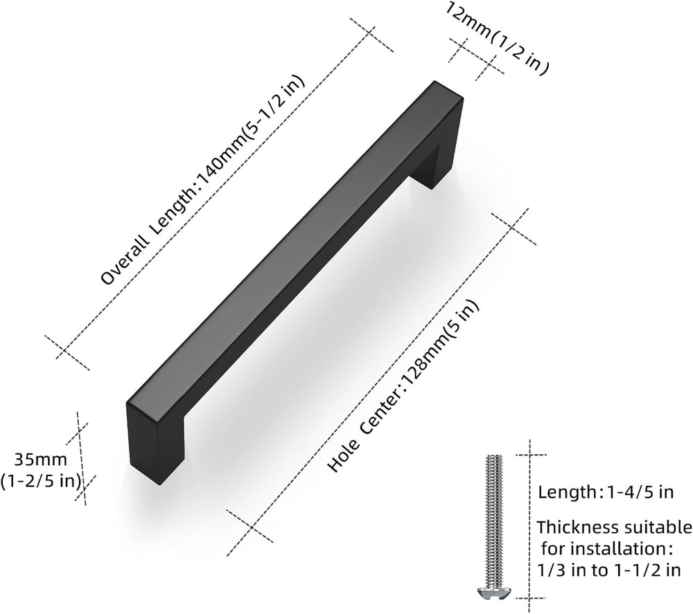 Matte Black 5 Inch Cabinet Handles, 15 Pack Cabinet Pulls