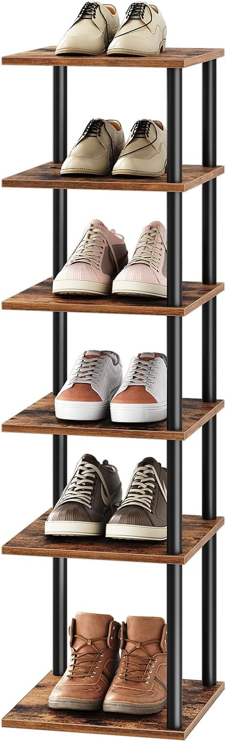 HOOBRO Vertical Shoe Rack, 6-Tier Narrow Shoe Shelf, Shoe Storage Organizer f...
