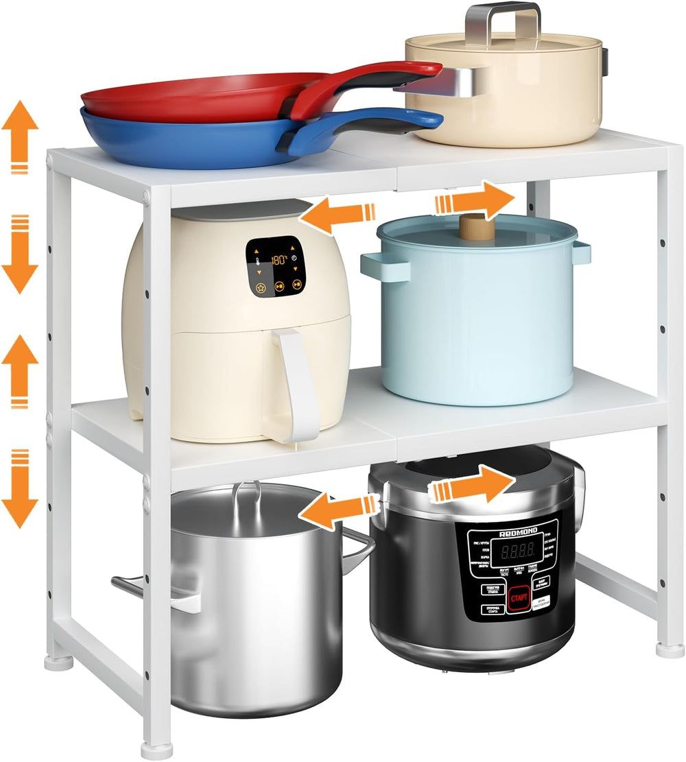 2-Tier Expandable Kitchen Storage Shelf,150LBS Heavy Duty Metal Shelving Unit...