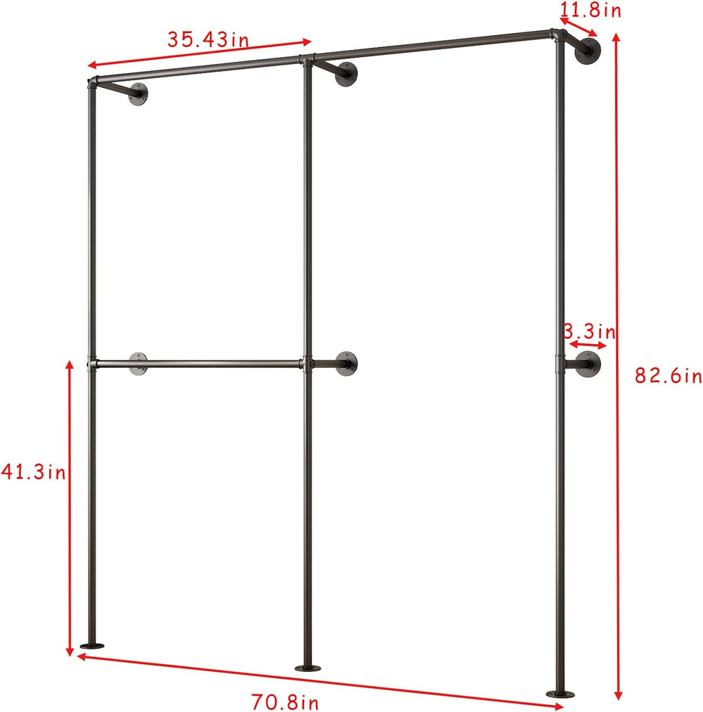 DR.IRON Industrial Pipe Clothing Racks with Double Bar, Industrial Black Clot...