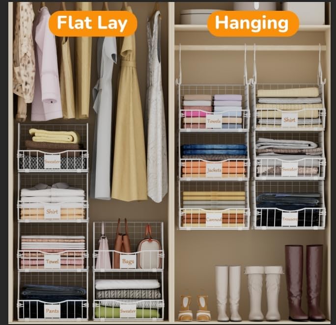 Hanging Closet Organizers and Storage, 6 Tier Closet Shelf Clothes Organizer ...